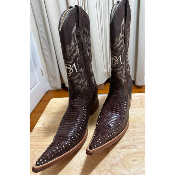 El Malcreado Made in Mexico Sz 8.5 Brn Lthr w/ CrystaL Detail Pointy Croc design - Picture 1 of 11